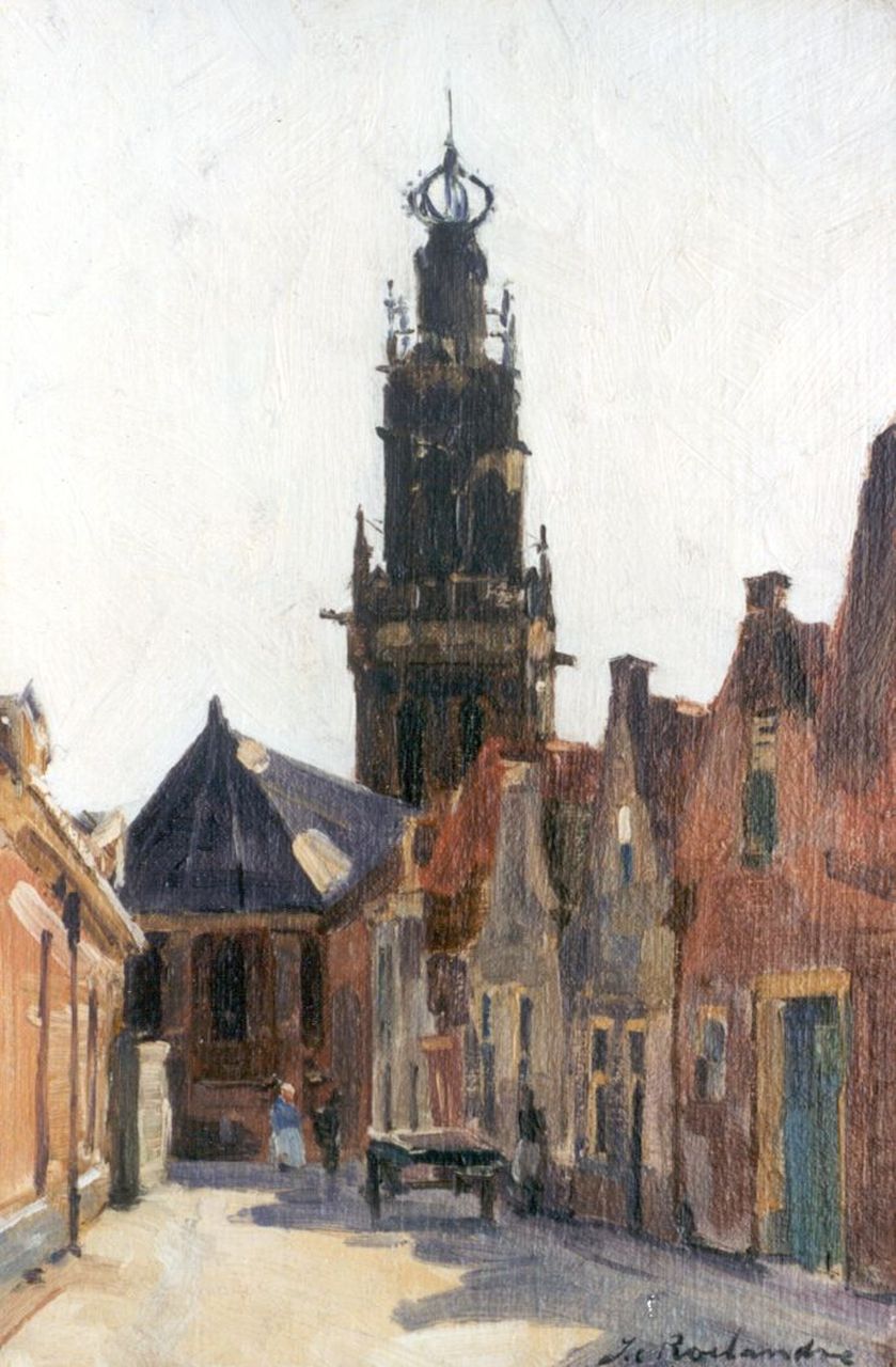 Roelandse J.C.  | Johannes Cornelis Roelandse, A view of Leiden, oil on canvas laid down on panel 32.5 x 21.6 cm, signed l.r.