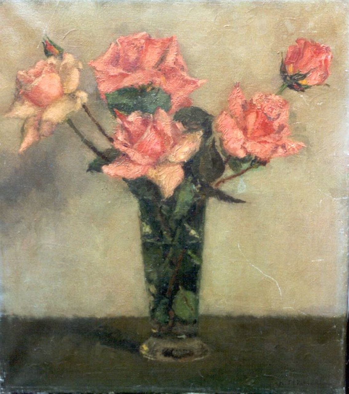 Cees Timmering | Pink roses in a vase, oil on canvas, 40.0 x 35.0 cm, signed l.r.