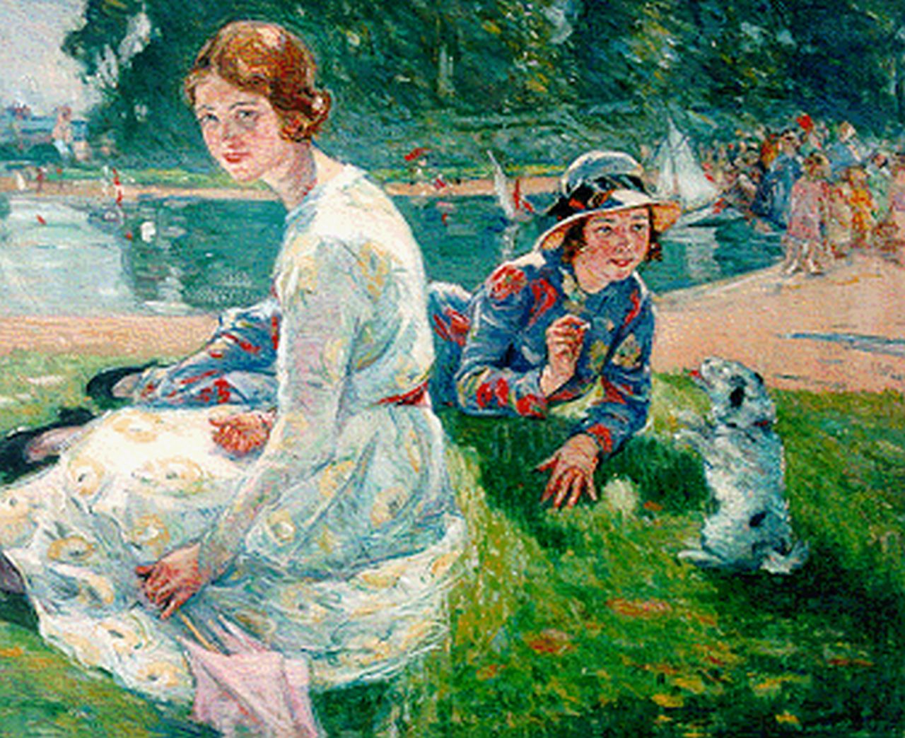 Ernest Borough Johnson | Hyde Park with elegant ladies, oil on canvas, 50.7 x 60.7 cm, signed l.r.