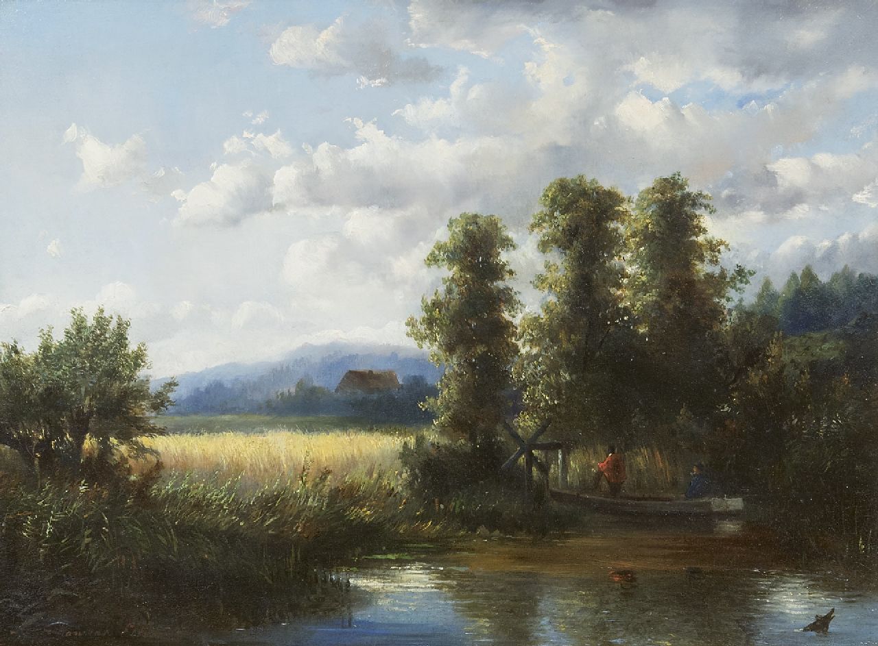 Hendrik Dirk Kruseman van Elten | Landscape with cornfield and fishermen, oil on panel, 28.0 x 37.0 cm, signed l.l.