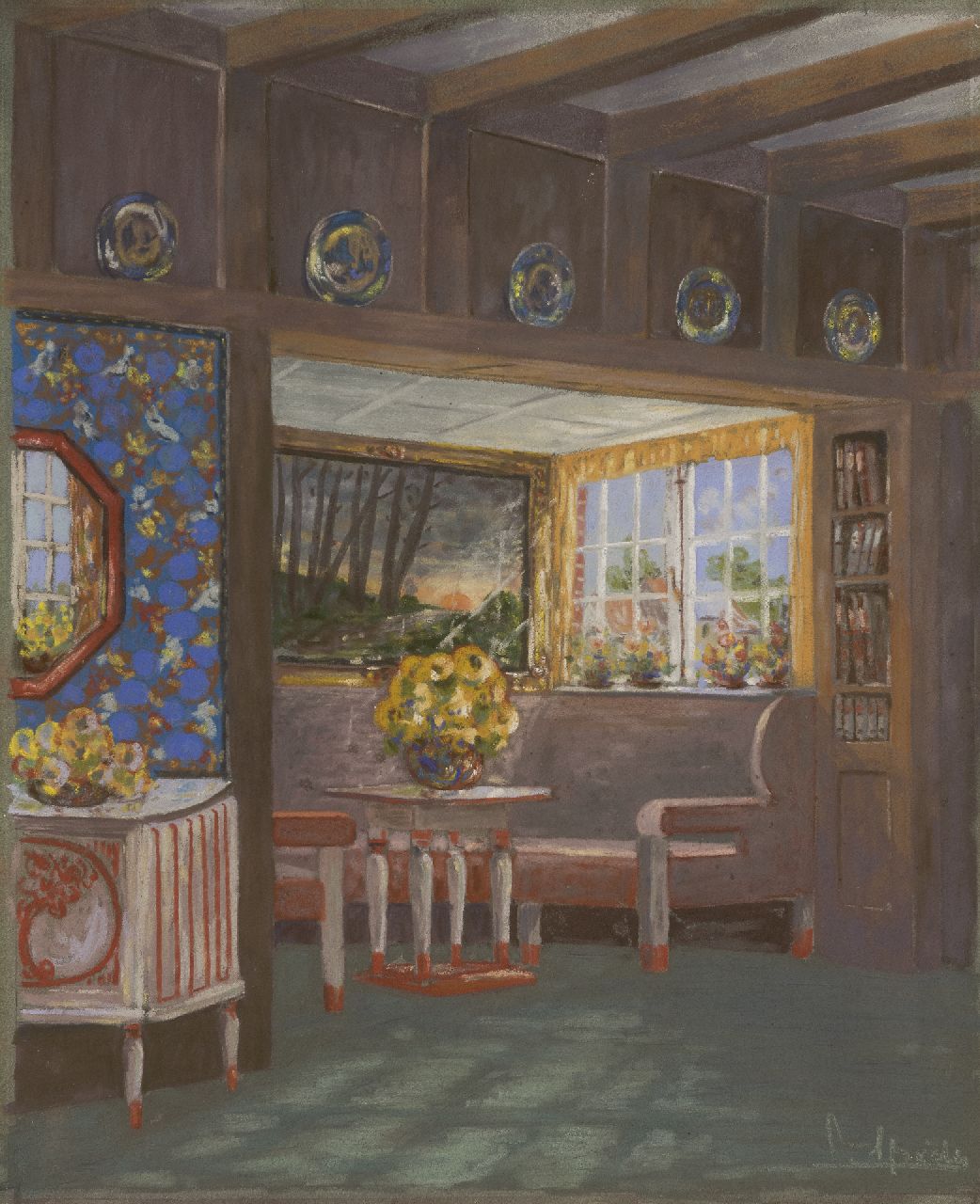Luciën Spéder | Art Deco interior, pastel on paper, 60.2 x 49.8 cm, signed l.r.