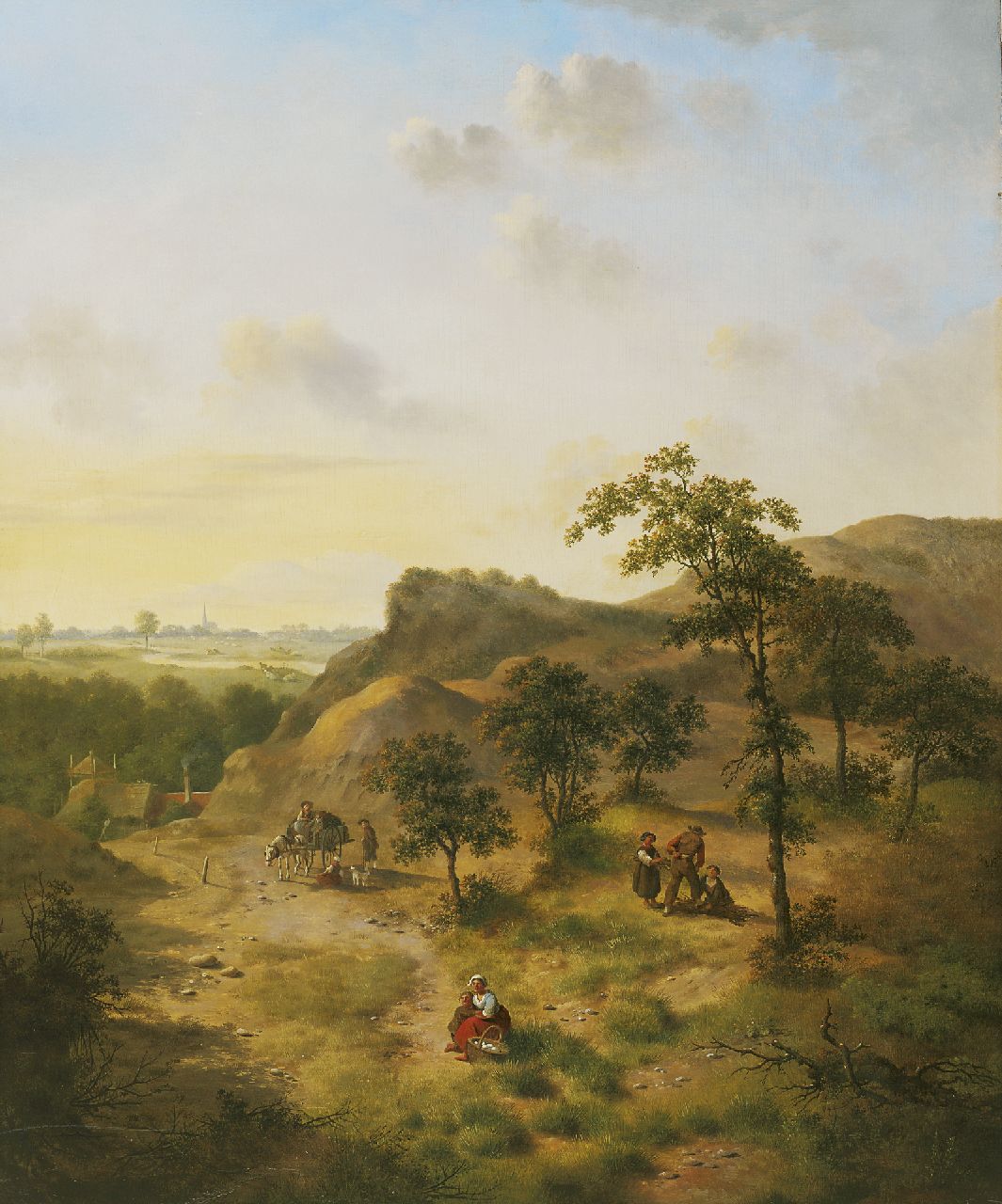 Verheijen J.H.  | Jan Hendrik Verheijen, Wood gatherers and countrymen on a wooded hill, oil on panel 61.5 x 50.9 cm, signed l.l.