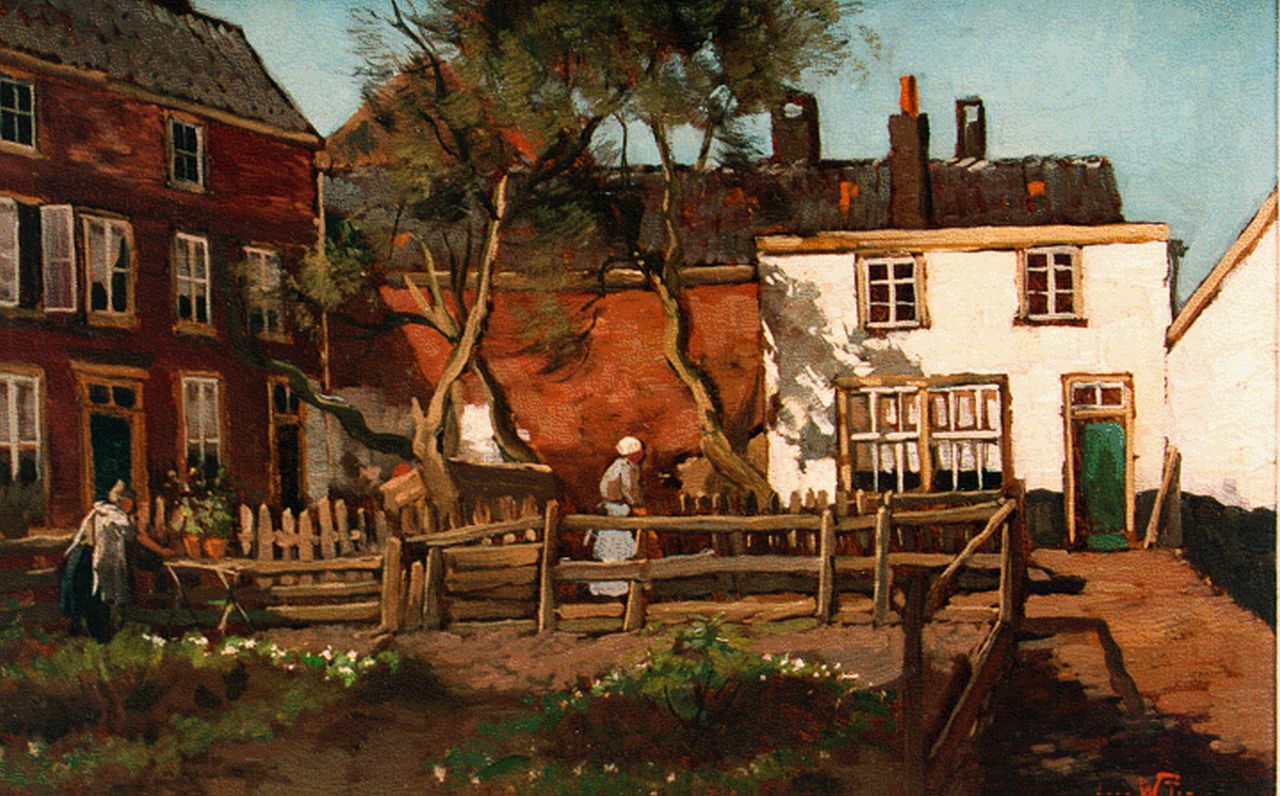 Witjens A.H.  | Adrianus Hendrikus 'Jacques' Witjens, A sunlit yard, oil on canvas 27.3 x 42.8 cm, signed l.r.