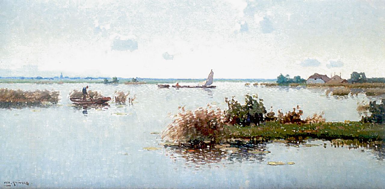 Knikker sr. J.S.  | 'Jan' Simon Knikker sr., Boats on a lake, oil on canvas 40.2 x 80.3 cm, signed l.l.