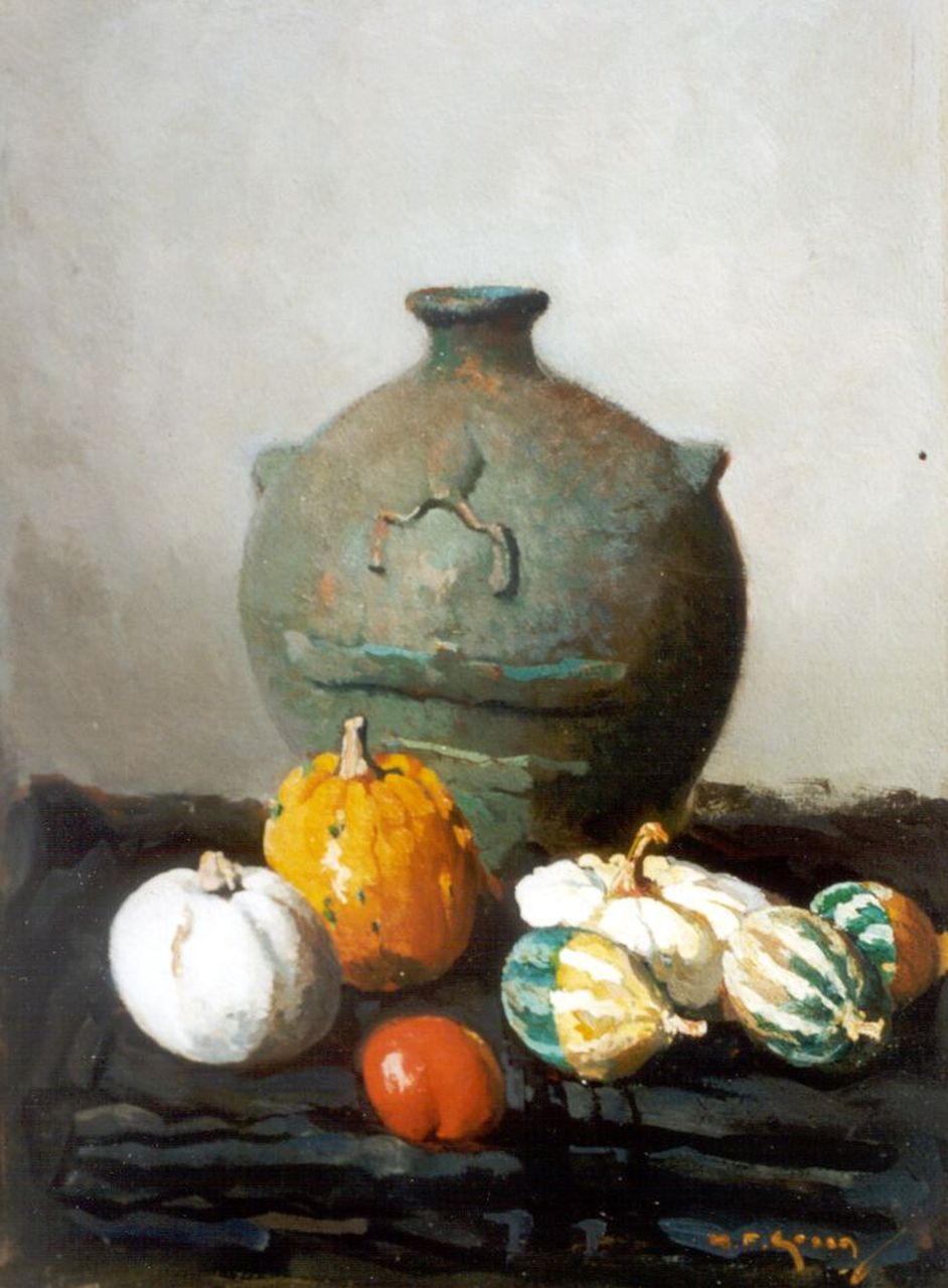 Groen H.P.  | Hendrik Pieter 'Piet' Groen, A Still life with Gourds, oil on painter's cardboard 34.1 x 25.2 cm, signed l.r.