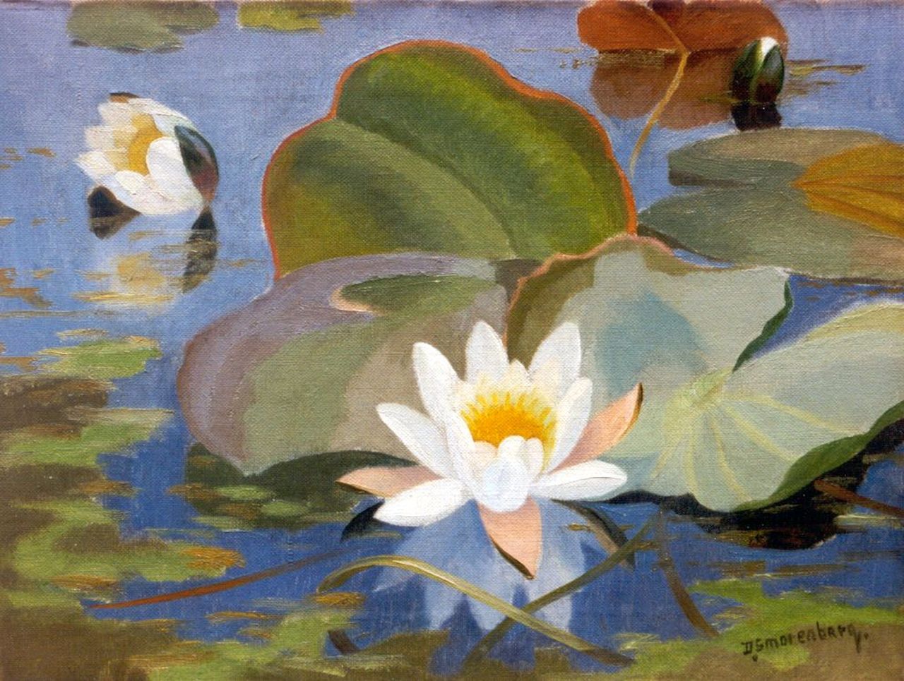 Smorenberg D.  | Dirk Smorenberg, Water lilies, oil on canvas 30.5 x 40.5 cm, signed l.r.