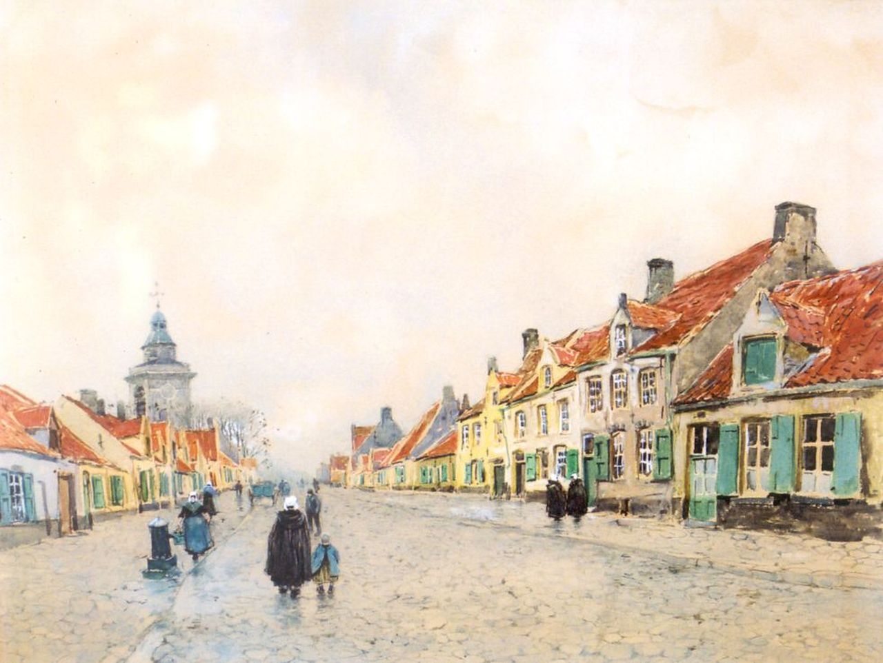 Cassiers H.P.E.V.  | Henricus Paulus Emilius Victor 'Henri' Cassiers, Street scene, Blankenberge (Belgium), watercolour on paper 33.0 x 42.0 cm, signed l.l.