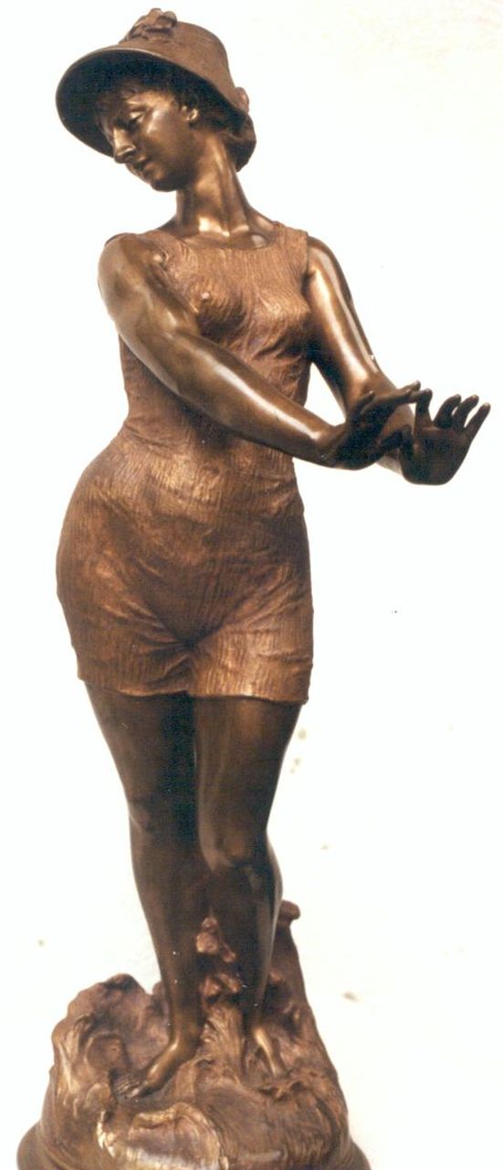 Brunin C.  | Charles Brunin, Jonge vrouw in badkostuum, bronze 63.4 cm, gesigneerd op basis/2e cast