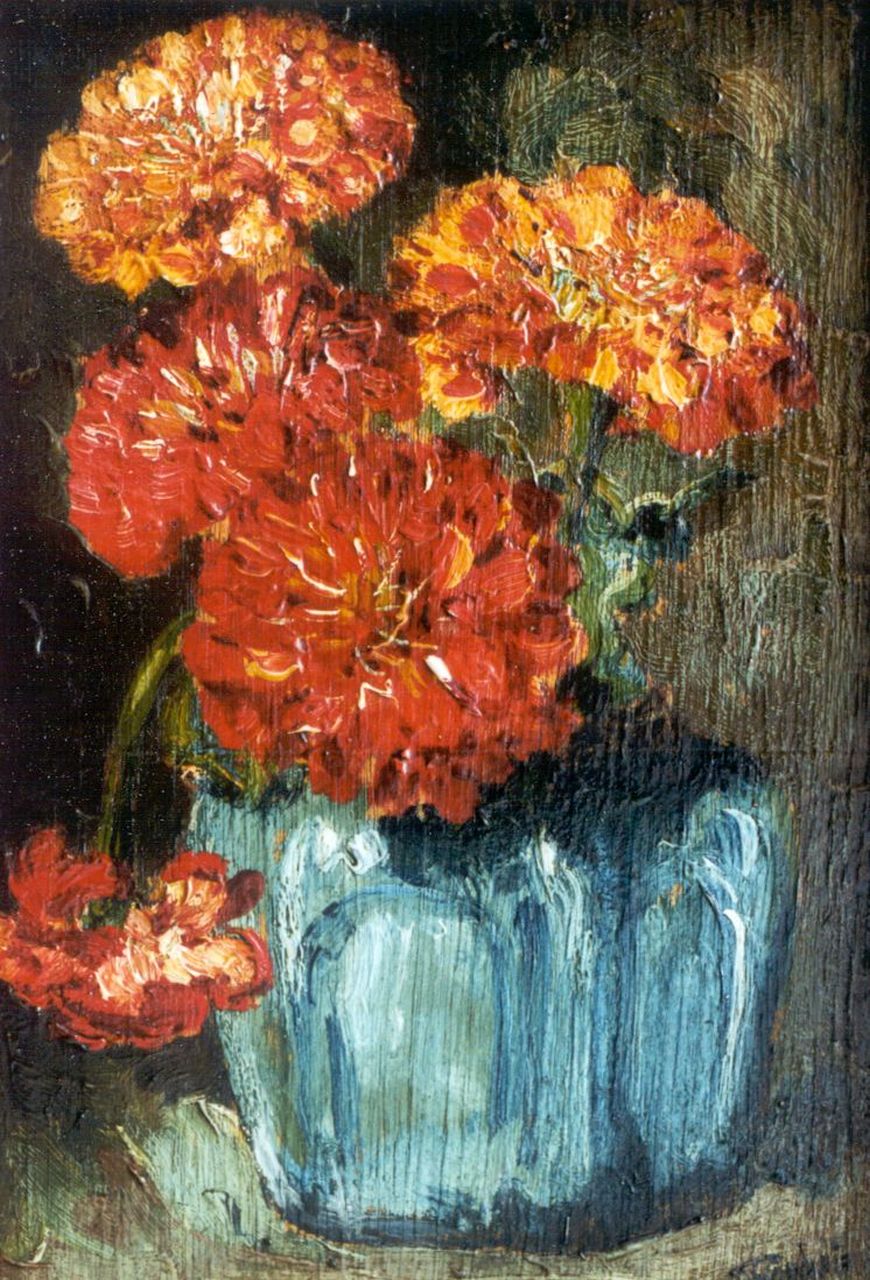 Goedvriend Th.F.  | Theodoor Franciscus 'Theo' Goedvriend, Still life with flowers in a ginger jar, oil on panel 23.8 x 16.0 cm, signed l.r.