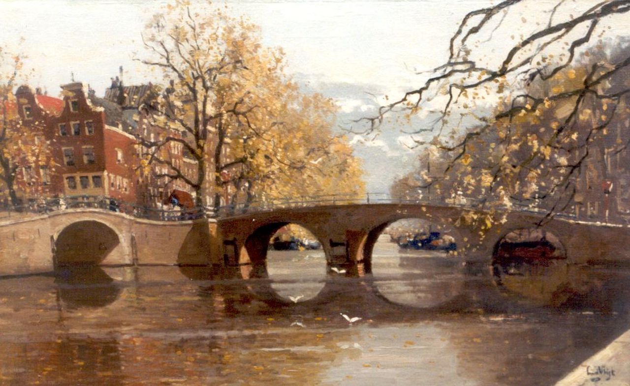 Vlist L. van der | Leendert van der Vlist, View of the Keizersgracht corner Reguliersgracht, Amsterdam, oil on canvas 50.0 x 79.8 cm, signed l.r. and on the reverse