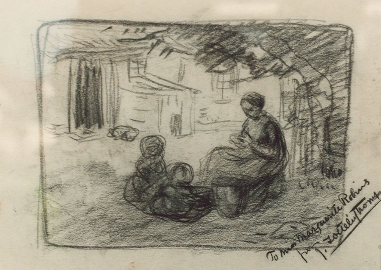 Zoetelief Tromp J.  | Johannes 'Jan' Zoetelief Tromp, Children by a farm, drawing on paper 24.5 x 33.5 cm, signed l.r.