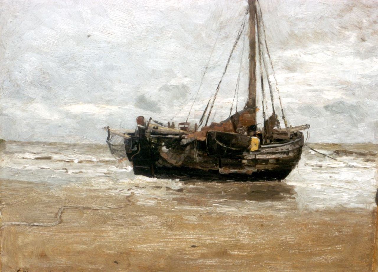 Munthe G.A.L.  | Gerhard Arij Ludwig 'Morgenstjerne' Munthe, A beached barge, oil on canvas laid down on painter's board 39.7 x 53.0 cm, signed l.l. and dated '03