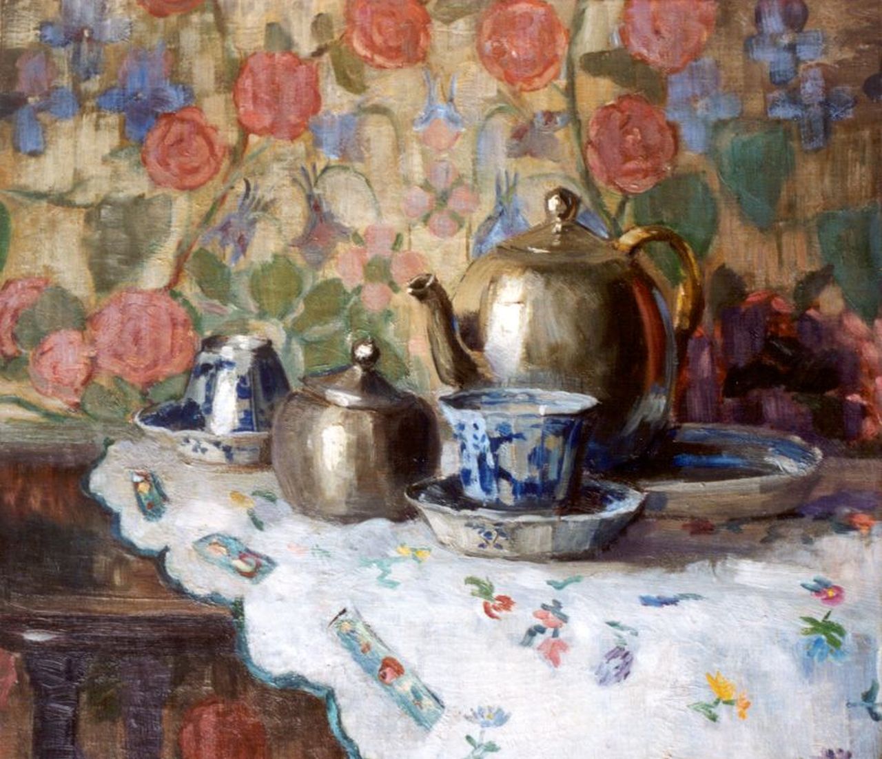 Steffelaar A.F.  | Antoinette Françoise Steffelaar, Tea-time, oil on canvas 39.5 x 43.5 cm, signed l.r.