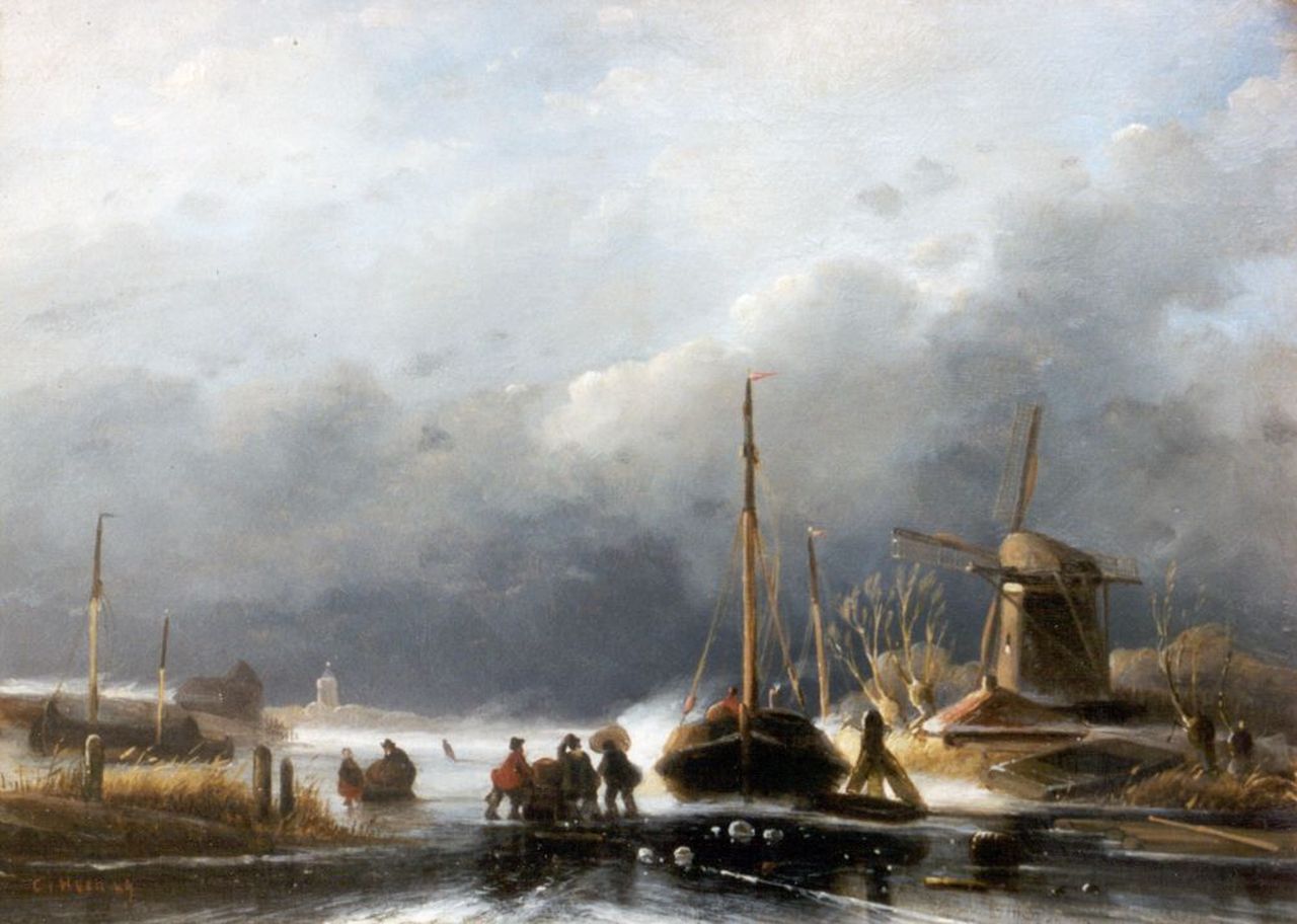 Hoen C.P. 't | Cornelis Petrus 't Hoen, A winter landscape with an iced boat, oil on panel 21.2 x 29.2 cm, signed l.l. and dated '49