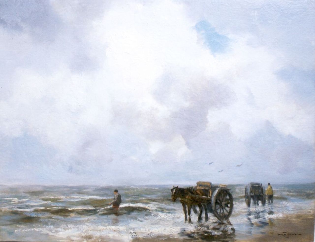 Jansen W.G.F.  | 'Willem' George Frederik Jansen, A shell-gatherer in the surf, oil on canvas 50.1 x 65.5 cm, signed l.r.