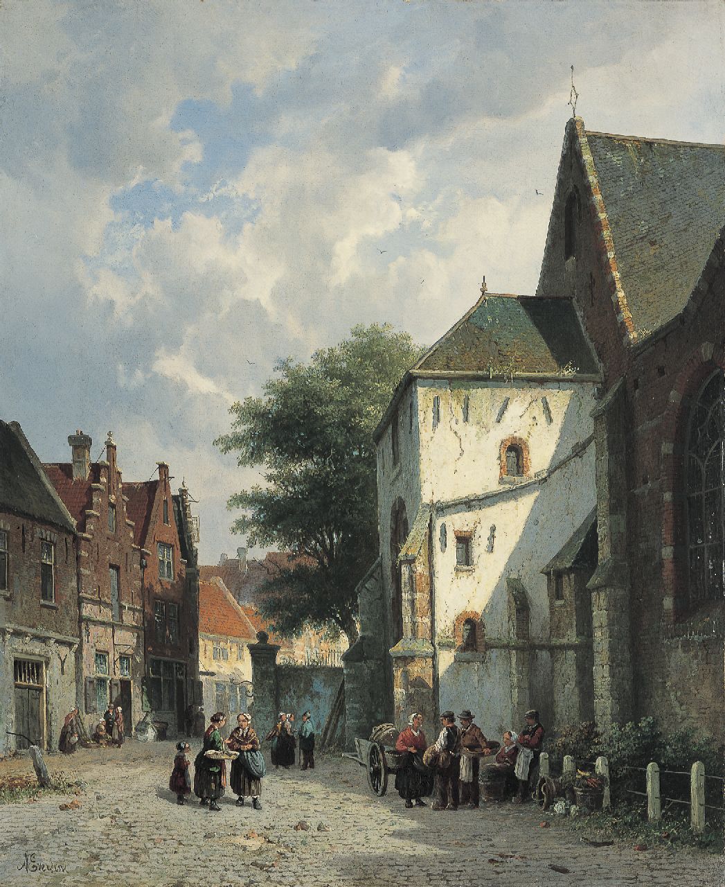 Eversen A.  | Adrianus Eversen, Village square, oil on canvas 56.7 x 46.6 cm, signed l.l. and with monogram