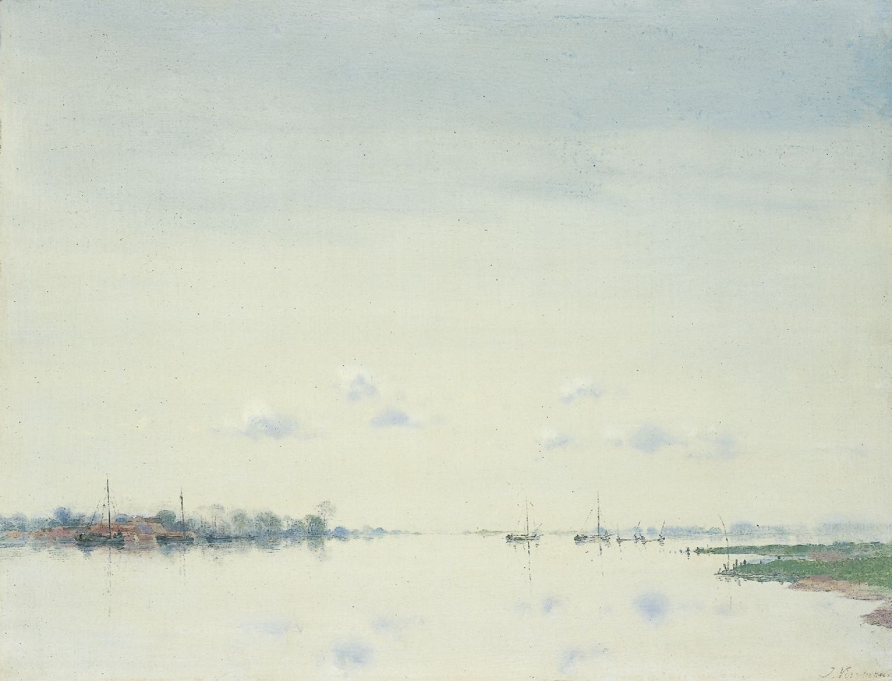 Voerman sr. J.  | Jan Voerman sr., The river Ijssel, oil on panel 40.1 x 52.2 cm, signed l.r.