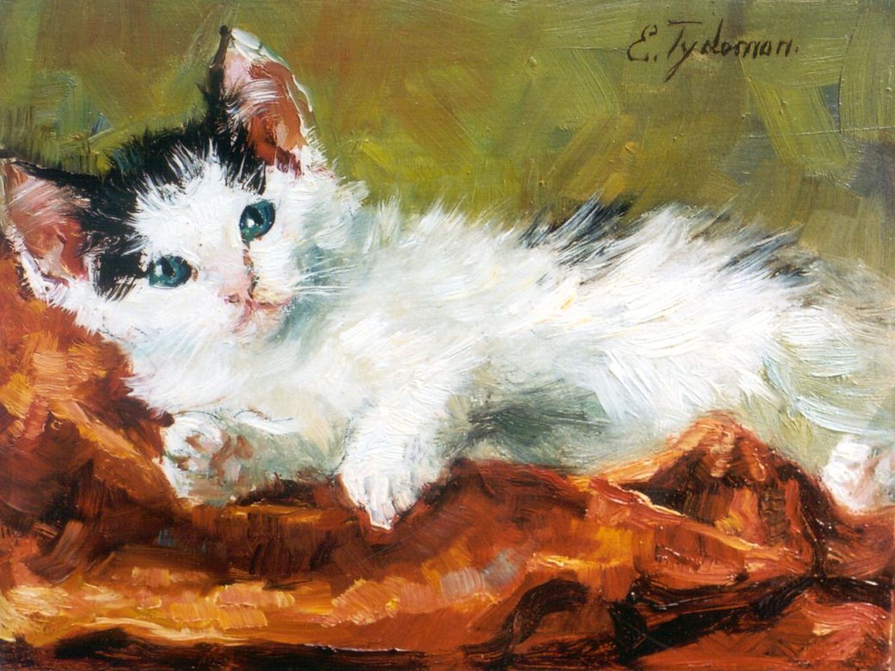 Tijdeman E.M.  | Ernestine Marie 'Dé' Tijdeman, A kitten, oil on panel 13.9 x 18.1 cm, signed u.r.