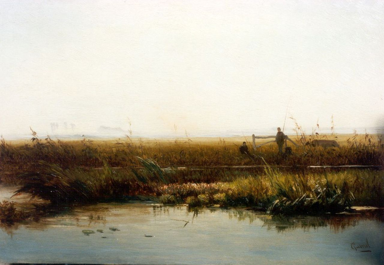 Gabriel P.J.C.  | Paul Joseph Constantin 'Constan(t)' Gabriel, Fishermen in a polder landscape, oil on panel 21.5 x 31.3 cm, signed l.r.