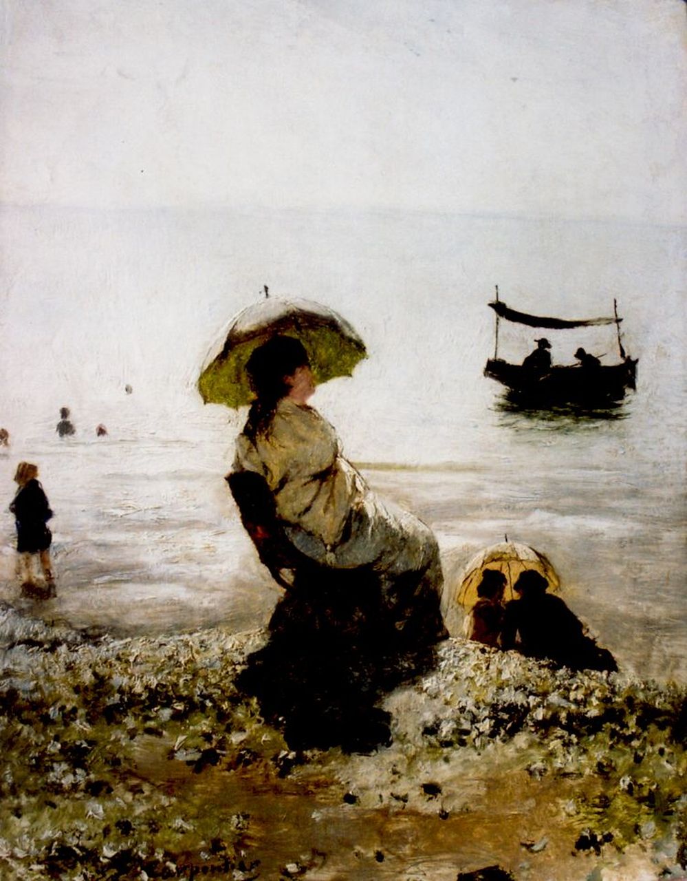 Evariste Carpentier | The beach of Tréport, oil on panel, 24.2 x 18.6 cm, signed l.l. and dated '81