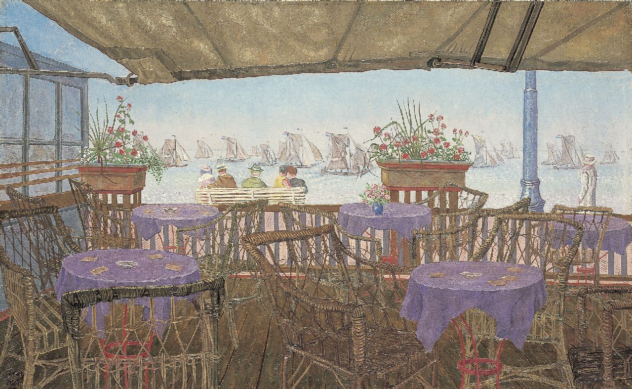 Nieweg J.  | Jakob Nieweg, The departure of the fleet, oil on canvas 40.3 x 65.3 cm, signed l.l. and dated 1929