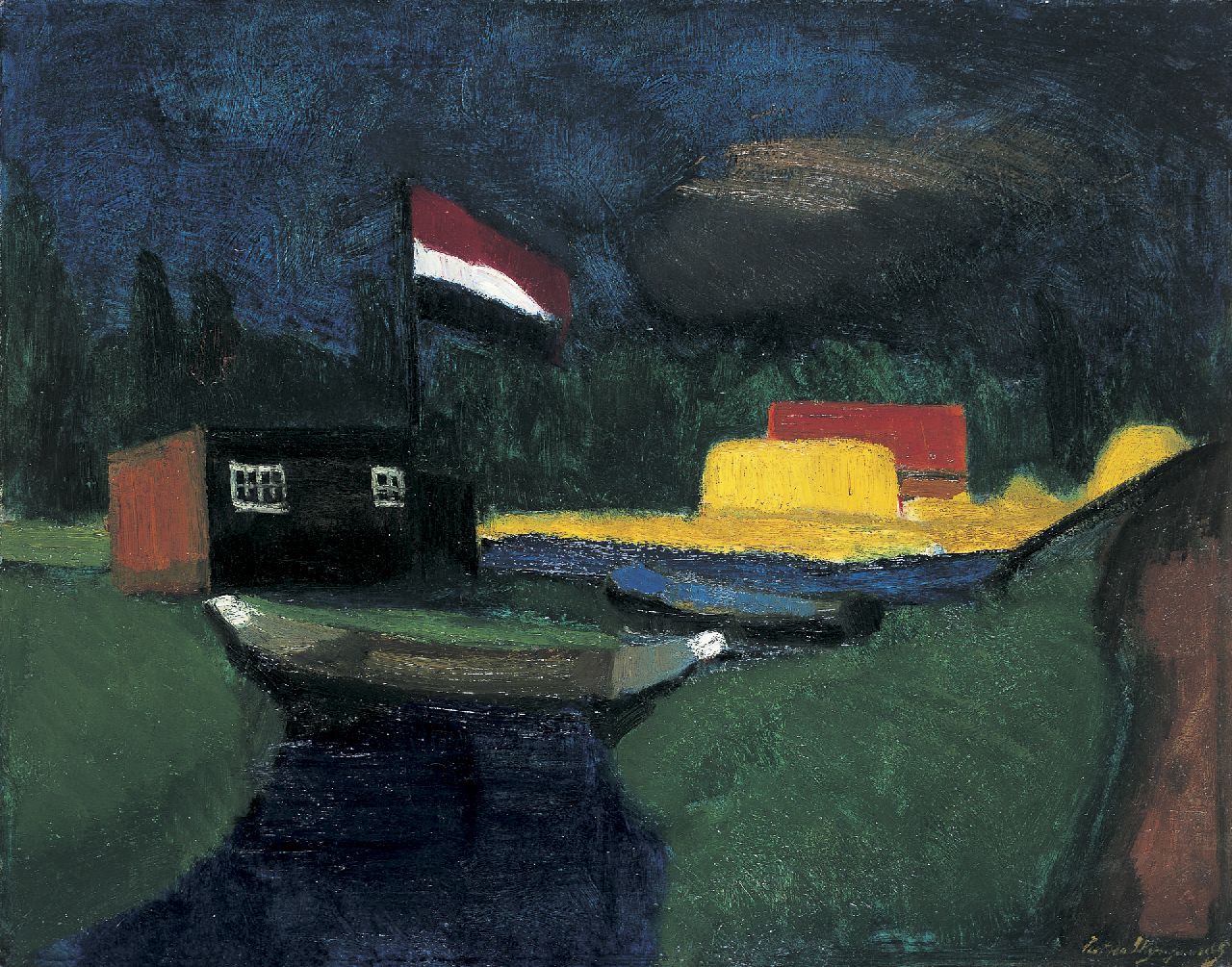 Wijngaerdt P.T. van | Petrus Theodorus 'Piet' van Wijngaerdt, A landscape with a flag, oil on canvas 59.2 x 75.3 cm, signed l.r. and painted circa 1917