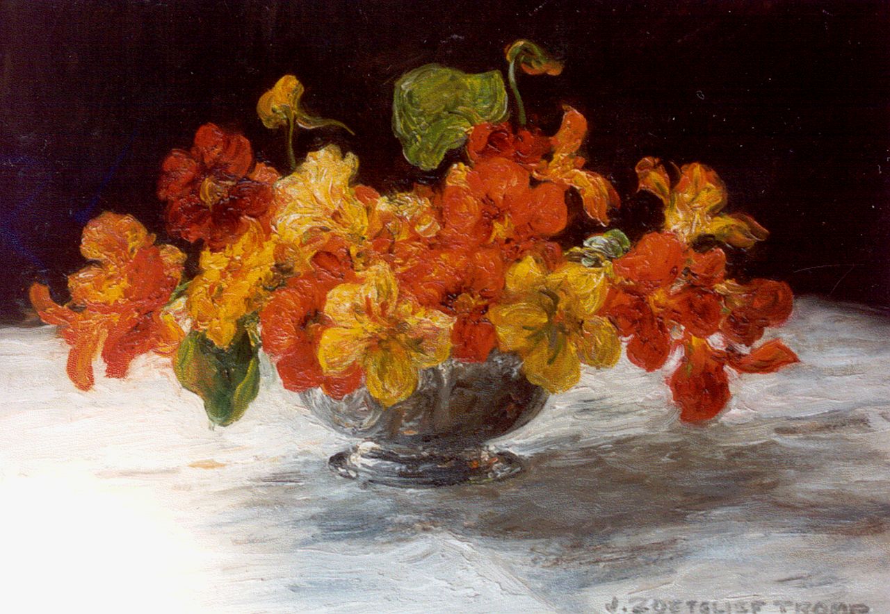 Zoetelief Tromp J.  | Johannes 'Jan' Zoetelief Tromp, Nasturtium in a vase, oil on canvas 30.0 x 39.8 cm, signed l.r.