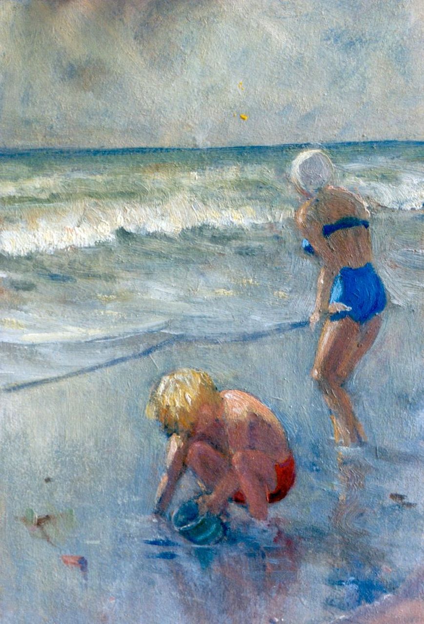 Hal Wichers | Children playing on the beach, oil on painter's board, 30.0 x 20.0 cm, signed l.r. and dated 1952