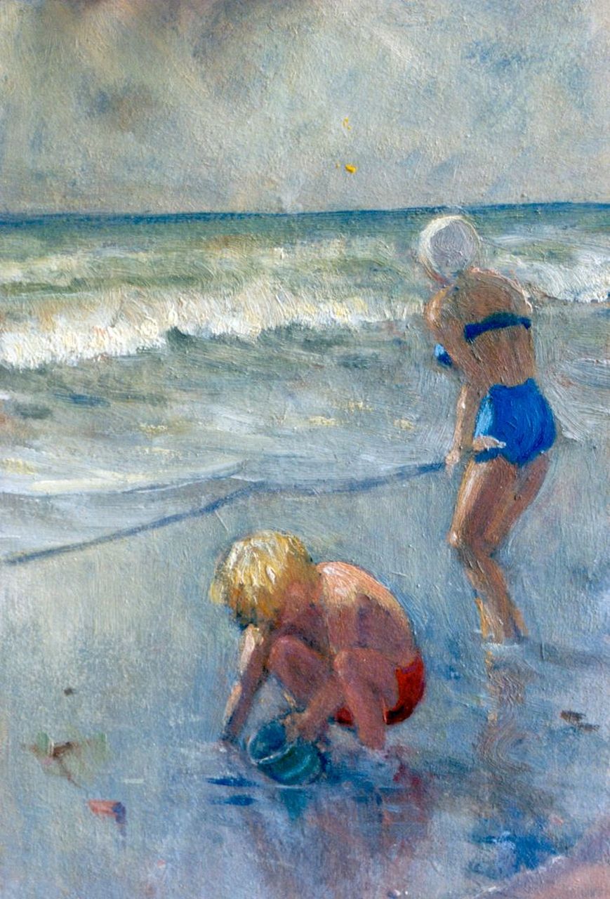 Wichers H.A.L.  | Hendrik Arend Ludolf 'Hal' Wichers, Children playing on the beach, oil on painter's board 30.0 x 20.0 cm, signed l.r. and dated 1952