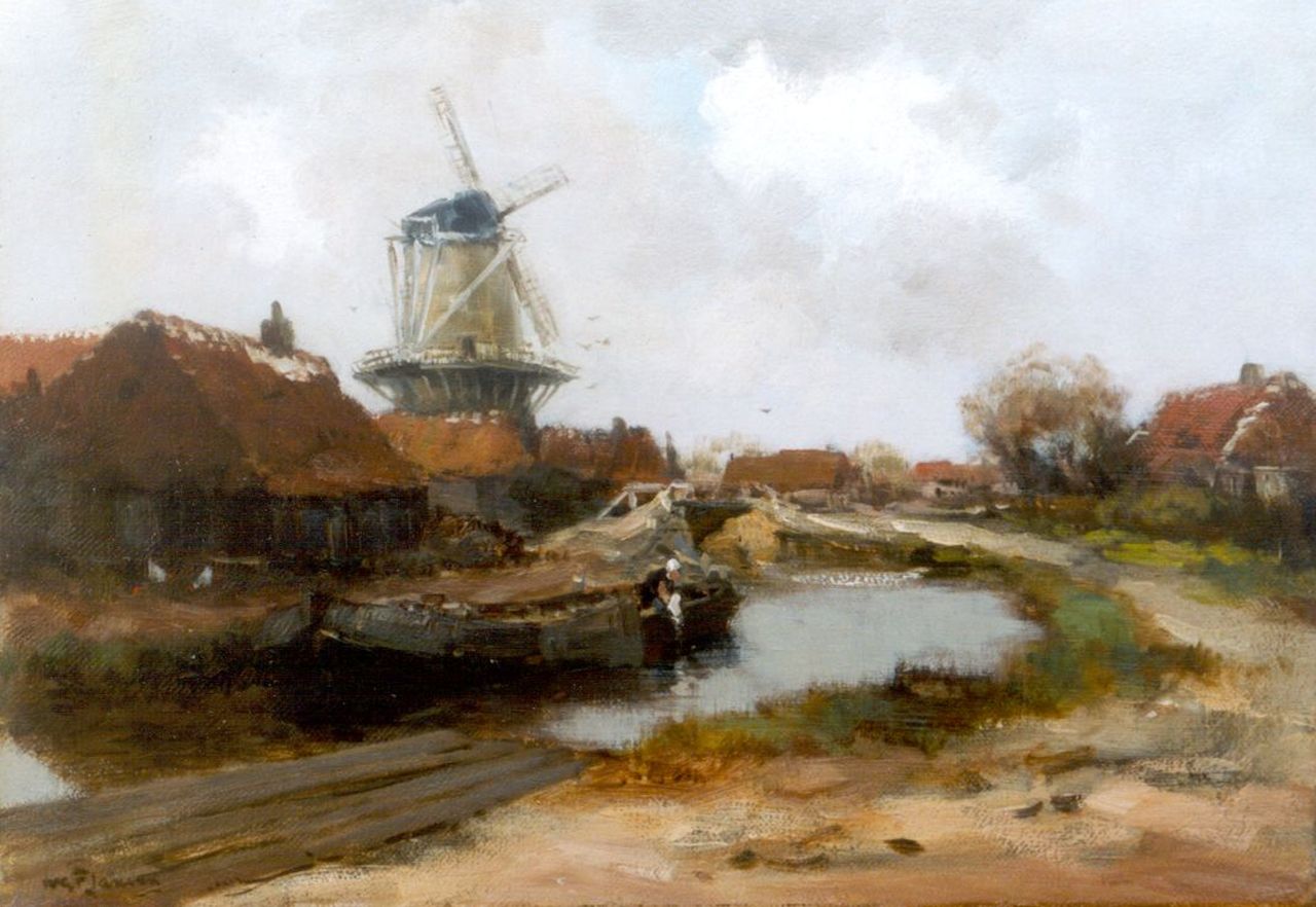 Jansen W.G.F.  | 'Willem' George Frederik Jansen, A canal scene, Edam, oil on canvas 35.6 x 50.5 cm, signed l.l.