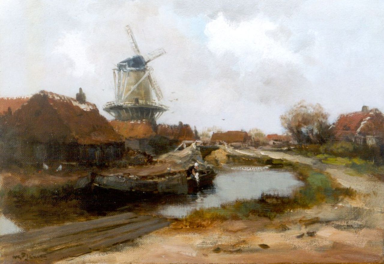 Jansen W.G.F.  | 'Willem' George Frederik Jansen, A canal scene, Edam, oil on canvas 35.6 x 50.5 cm, signed l.l.
