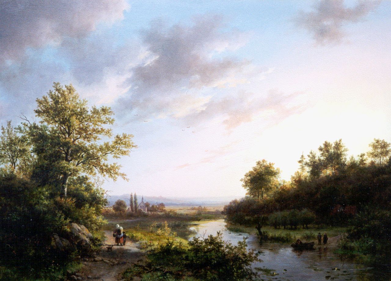 Klombeck J.B.  | Johann Bernard Klombeck, A wooded landscape, Kleef, oil on panel 36.5 x 49.7 cm, signed l.l. with monogram and dated 1842