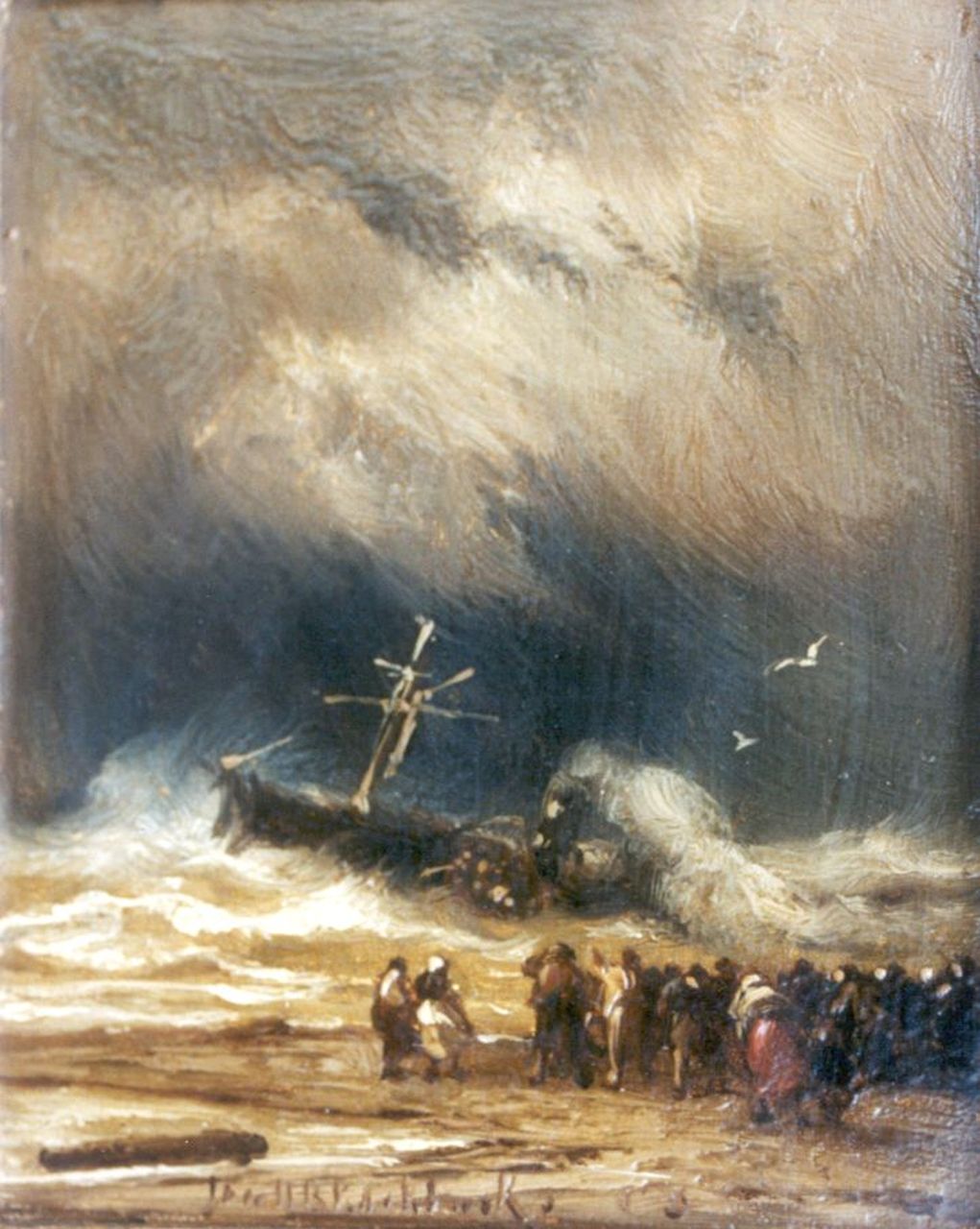 Koekkoek J.H.B.  | Johannes Hermanus Barend 'Jan H.B.' Koekkoek, Shipwreck, oil on panel 11.5 x 9.3 cm, signed l.c.