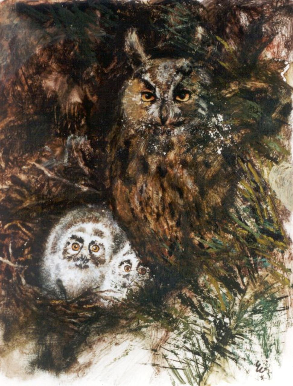 Poortvliet R.  | Rien Poortvliet, The owl, watercolour and gouache on paper 29.9 x 24.1 cm, signed l.r.