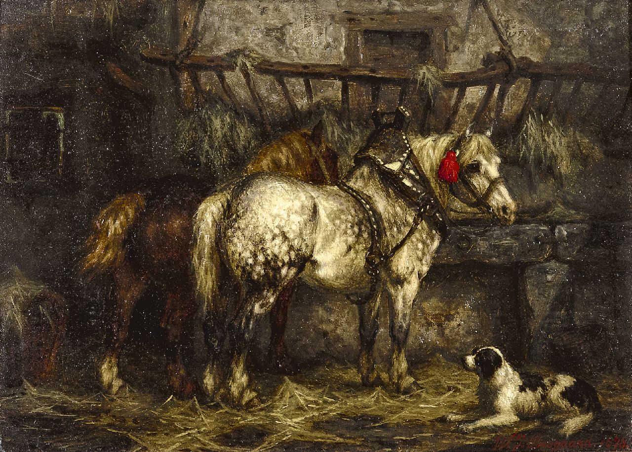 Boogaard W.J.  | Willem Johan Boogaard | Paintings offered for sale | In the stable, oil on panel 19.7 x 27.0 cm, signed l.r. and dated 1878