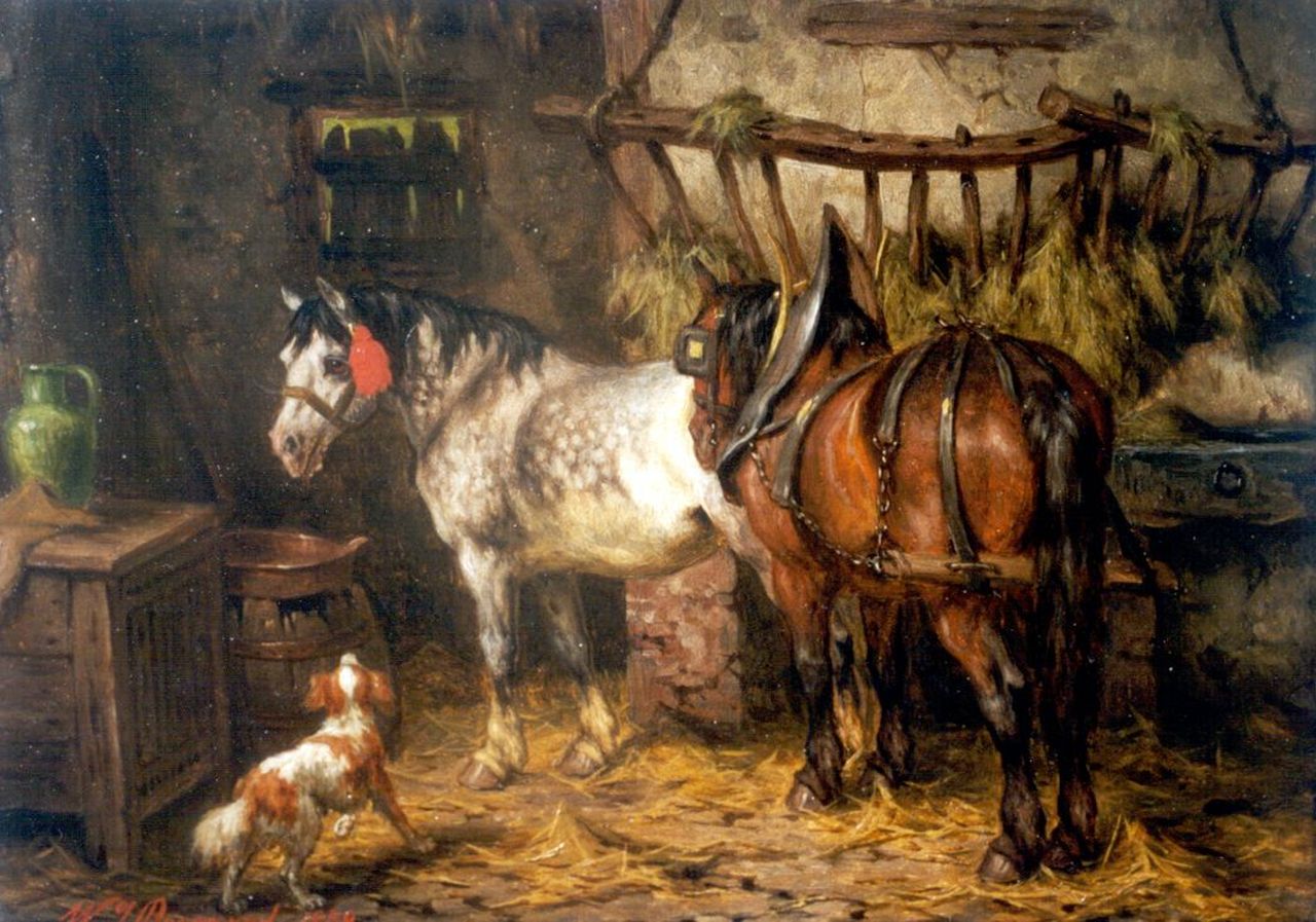 Boogaard W.J.  | Willem Johan Boogaard, A stable interior, oil on panel 19.7 x 27.1 cm, signed l.l. and dated 1878