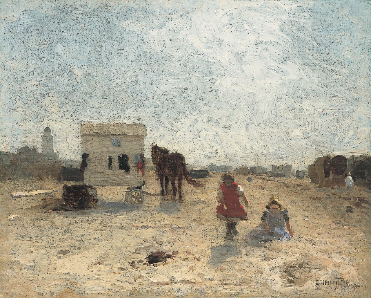 Ludwig Munthe | Children playing on the beach, Katwijk, oil on canvas, 31.5 x 39.1 cm, signed l.r.
