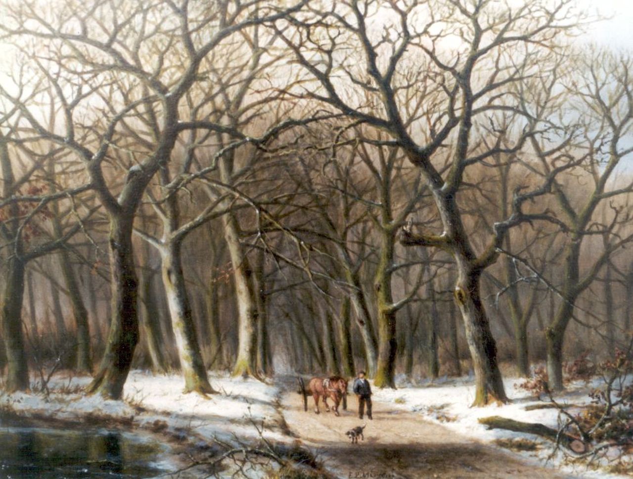 Mirani E.B.G.P.  | 'Everardus' Benedictus Gregorius Pagano Mirani, Gathering wood in winter, oil on panel 22.6 x 29.1 cm, signed l.c.