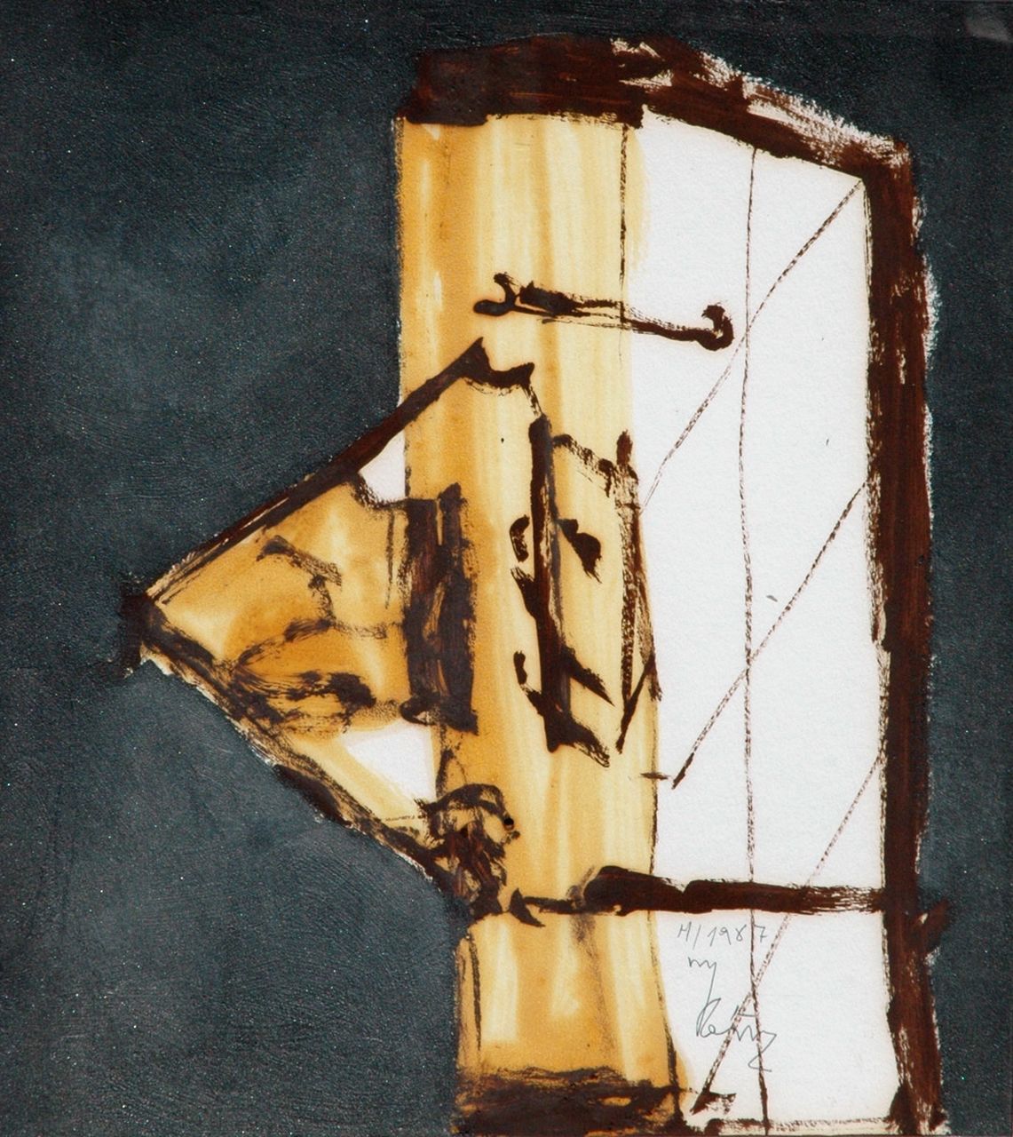 Ybáñez M.  | Miguel Ybáñez, Composition, gouache and oil on paper 44.5 x 39.5 cm, signed l.r. and dated 1987