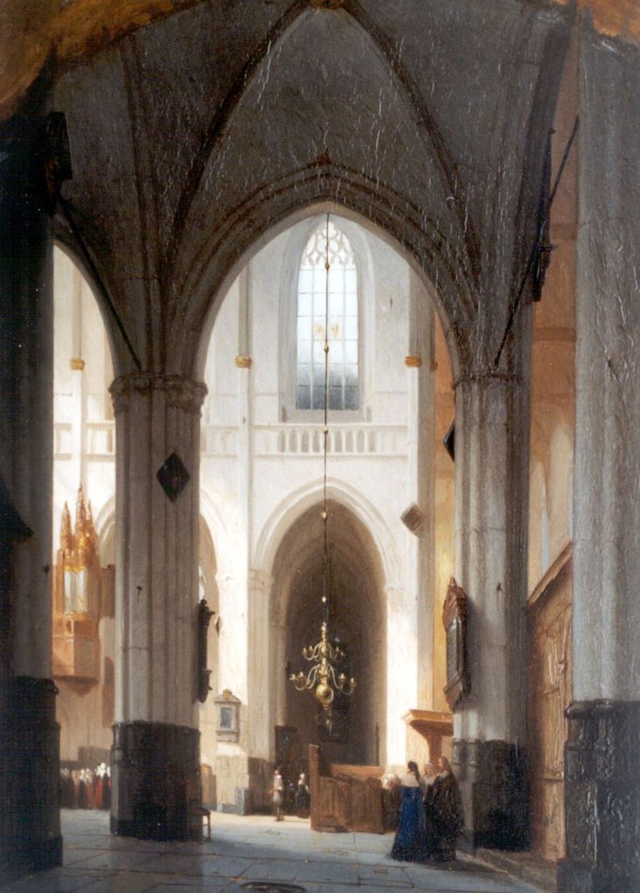 Schenkel J.J.  | Jan Jacob Schenkel, Interior of the Nieuwe Kerk, Amsterdam, oil on panel 48.0 x 36.0 cm, signed l.r.