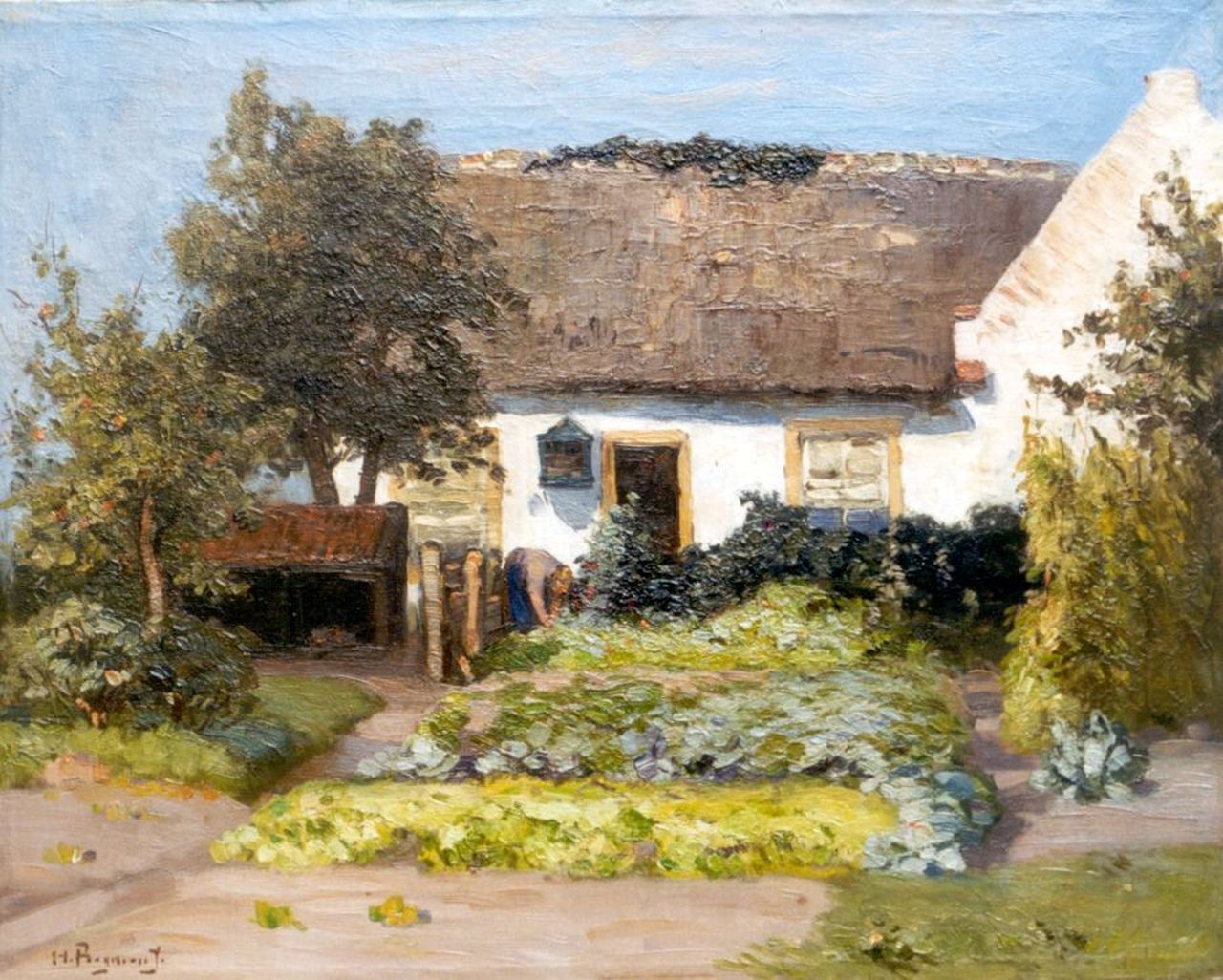 Bogman jr. H.A.C.  | Hermanus Adrianus Charles 'Herman' Bogman jr., A farmyard in summer, oil on canvas 40.5 x 50.5 cm, signed l.l.