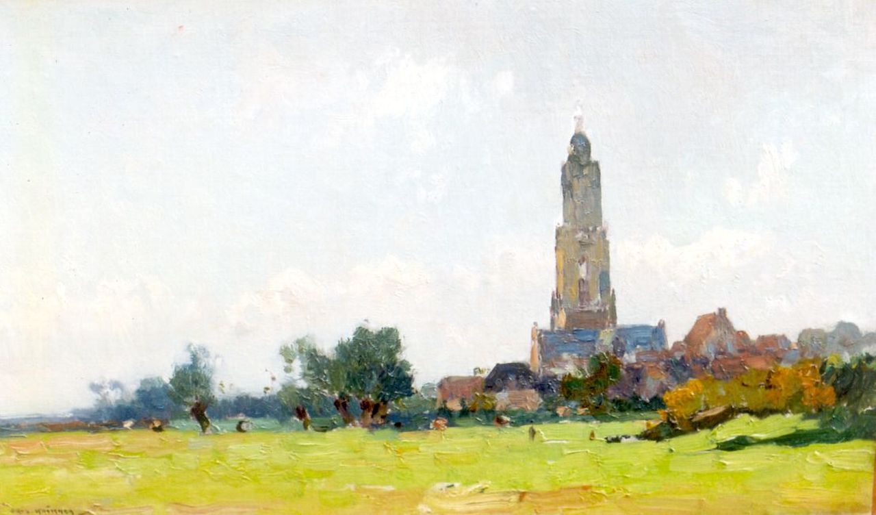 Knikker A.  | Aris Knikker, A view of Rhenen, oil on canvas laid down on panel 28.2 x 46.1 cm, signed l.l.