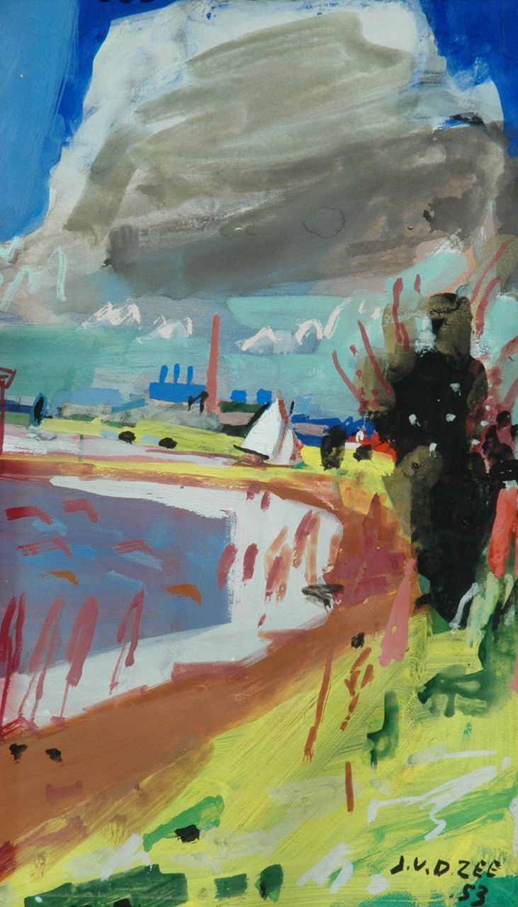 Zee J. van der | Jan van der Zee, Landscape near Groningen, gouache on paper 54.0 x 30.0 cm, signed l.r. and dated '53 Zee J. van der | Jan van der Zee, Landscape near Groningen, gouache on paper 54.0 x 30.0 cm, signed l.r. and dated '53