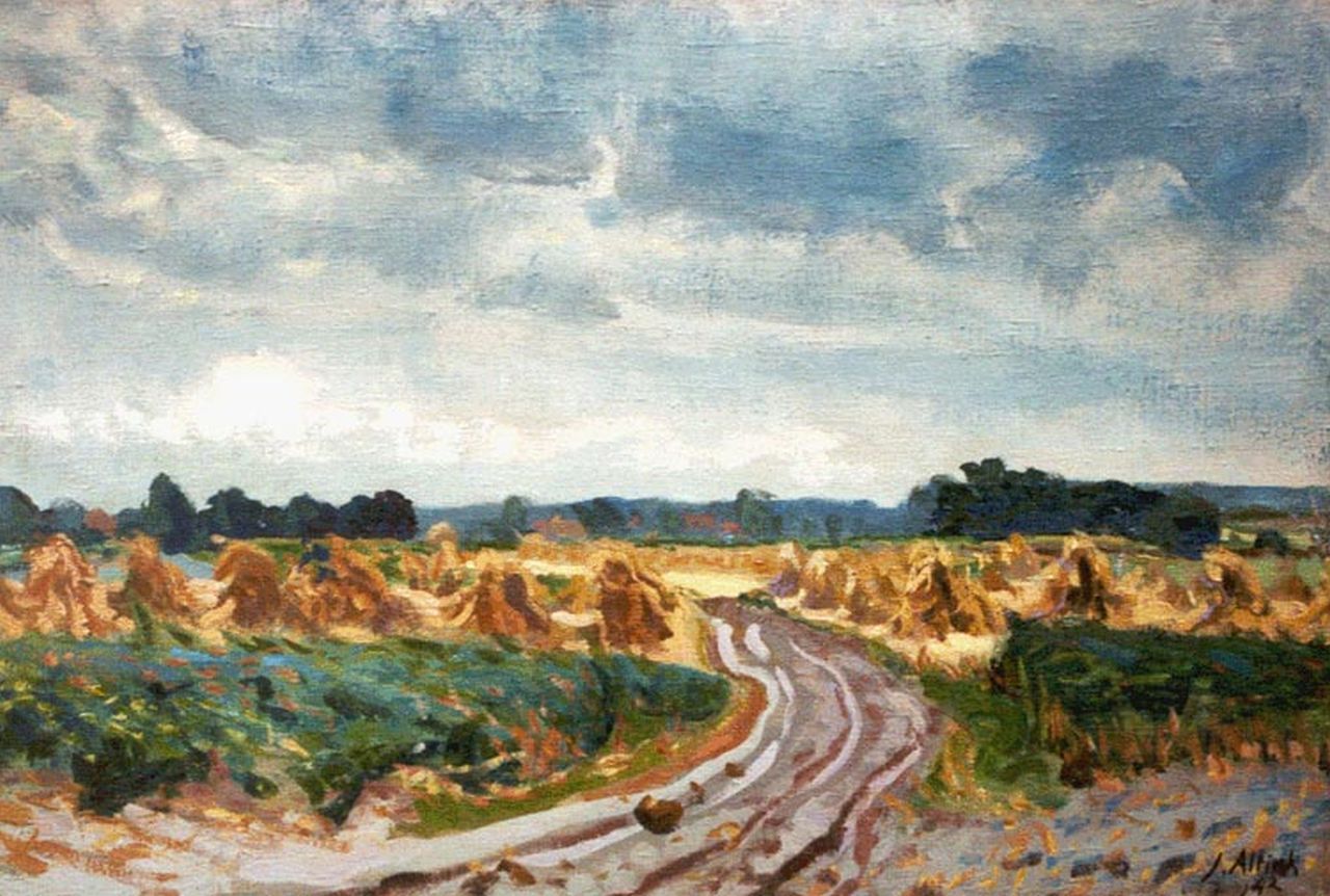 Altink J.  | Jan Altink, Hay-cocks in a landscape, oil on canvas 44.6 x 64.6 cm, signed l.r. and dated '42