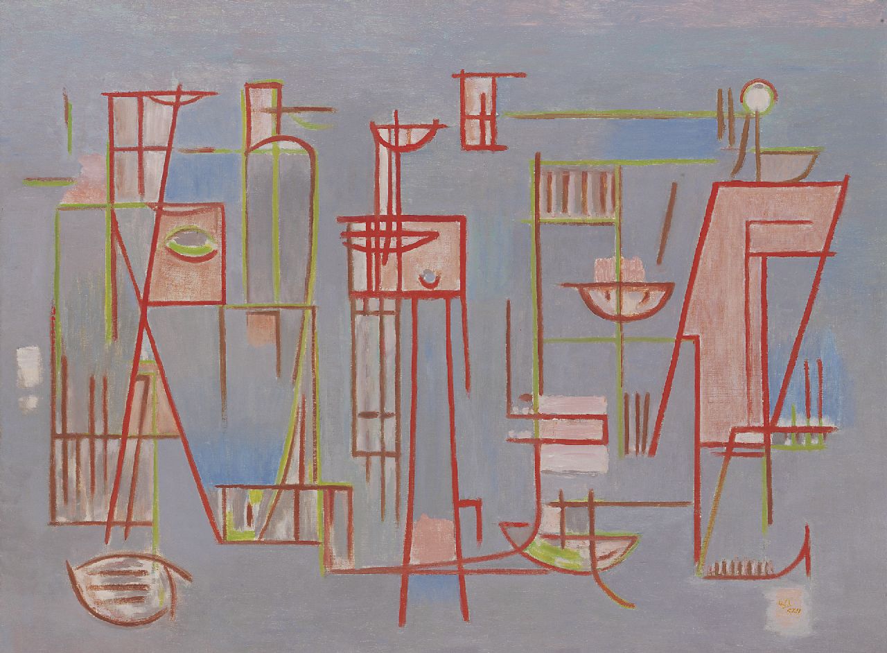 Alkema W.H.  | 'Wobbe' Hendrik Alkema, Composition no.11, oil on canvas 59.8 x 80.0 cm, signed l.r. with initials and dated '57
