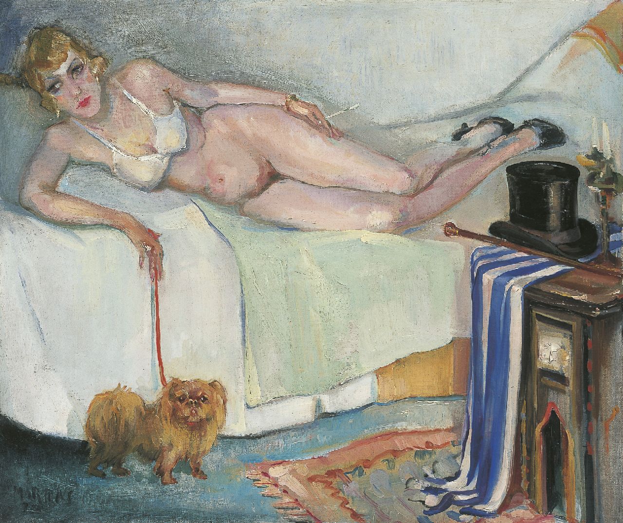 Martens G.G.  | Gijsbert 'George' Martens, A nude smoking, oil on canvas 50.2 x 60.4 cm, signed l.l. and dated '37