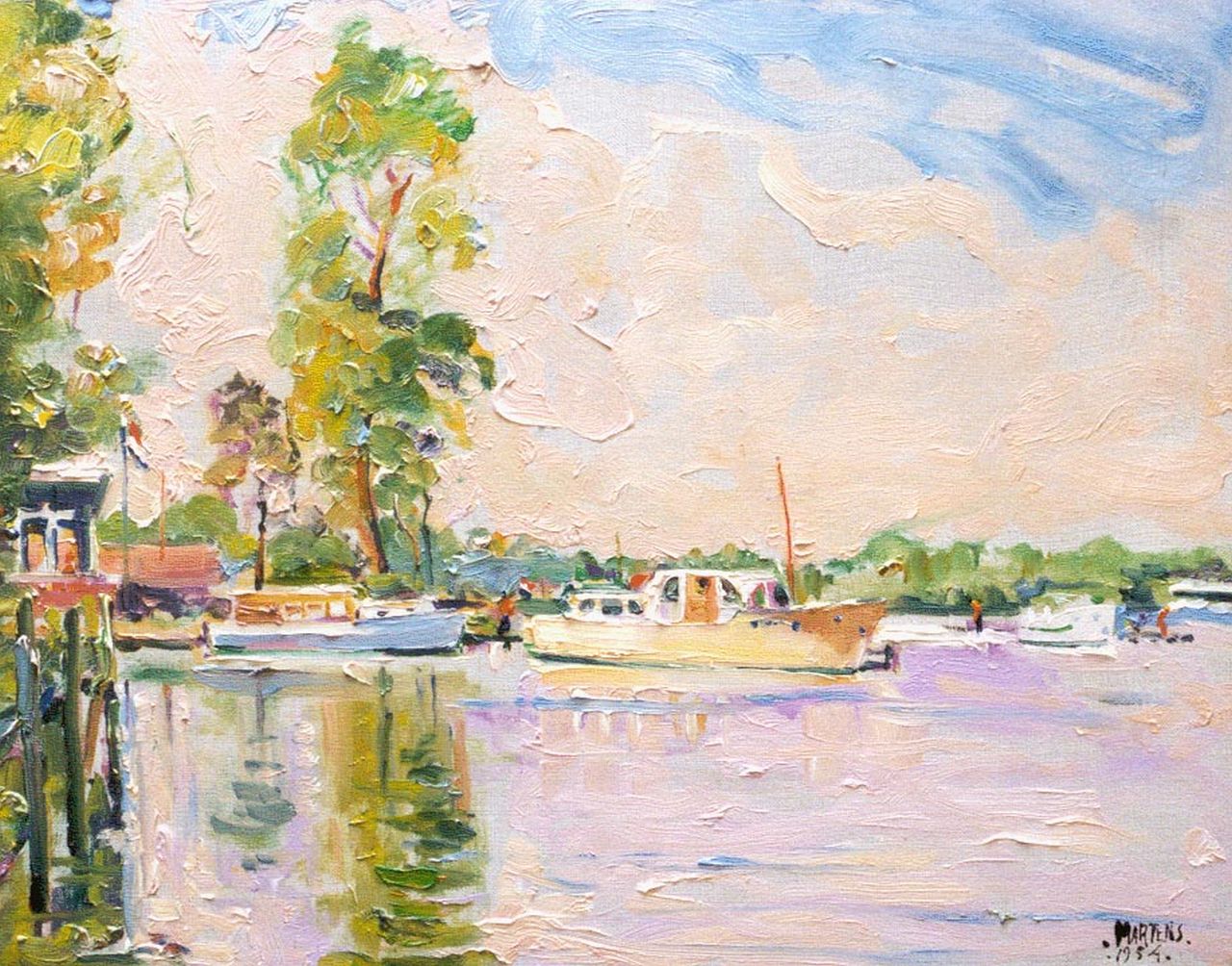 Martens G.G.  | Gijsbert 'George' Martens, View of the Paterwolde lake, oil on canvas 40.2 x 50.2 cm, signed l.r. and dated 1954