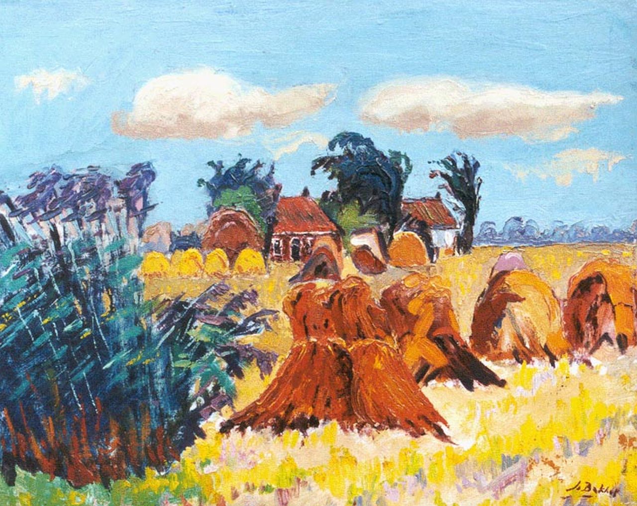 Bakker J.A.  | Jan Abraham Bakker, A cornfield, oil on panel 40.0 x 50.2 cm, signed l.r.