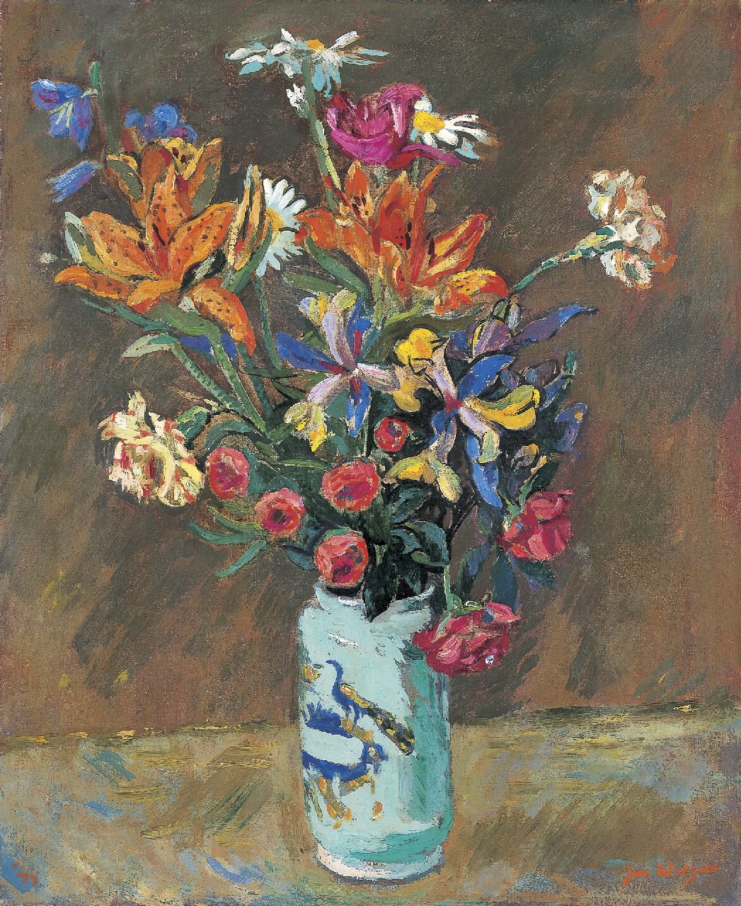 Wiegers J.  | Jan Wiegers, A bunch of wildflowers, oil on canvas 61.3 x 50.6 cm, signed l.r. and dated '44