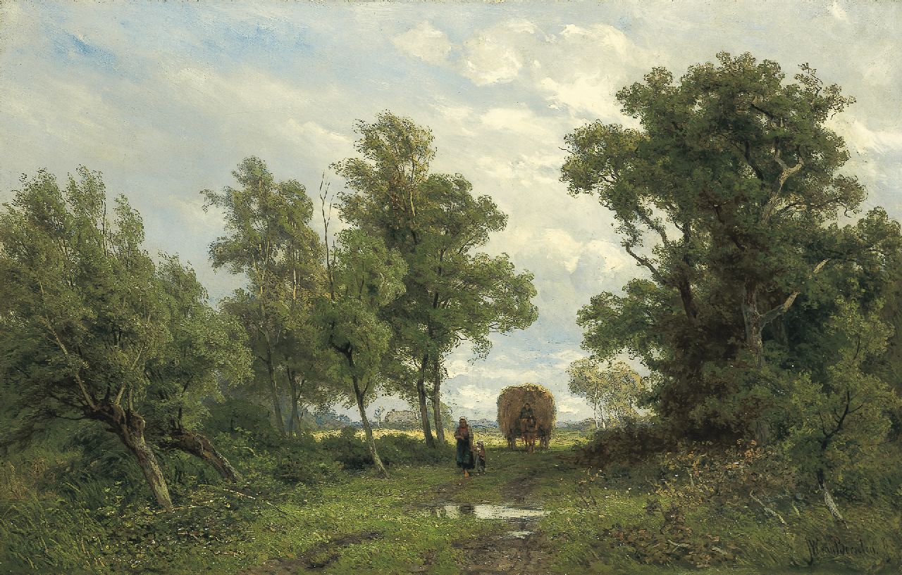 Borselen J.W. van | Jan Willem van Borselen, Homeward bound after haymaking, oil on canvas 45.0 x 70.3 cm, signed l.r.